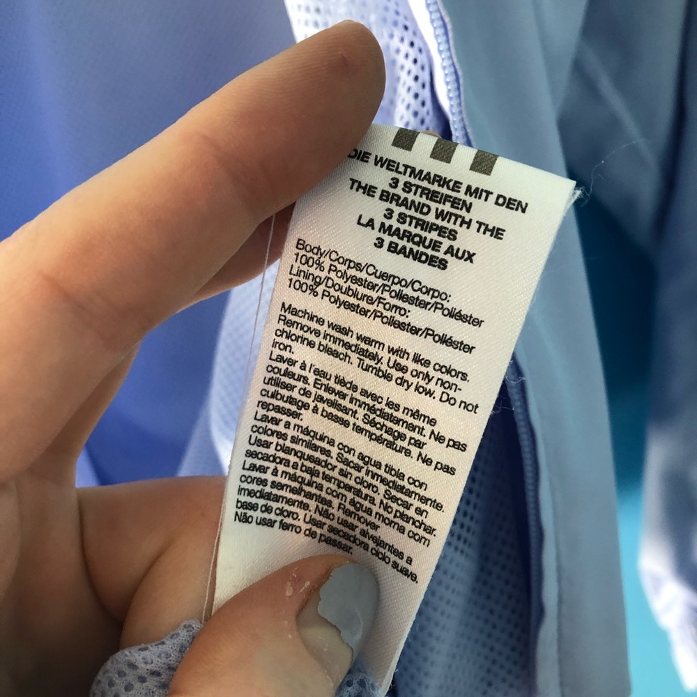 Adidas Wind Breaker Jacket Coat Hood Lightweight Spring Fall Blue - Picture 11 of 11